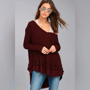 FREE PEOPLE Womens Wine
Thermal Long Sleeve Oversized V-Neck Top Sz:M